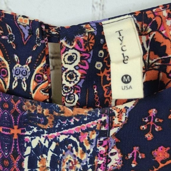 Tyche Navy Tribal Print Trapeze Shift Mini Dress Sleeveless High Neck Summer - Picture 3 of 11